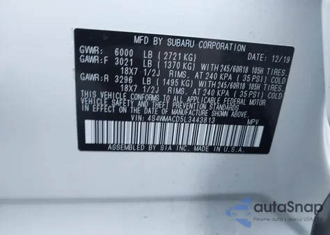 2020 Subaru Ascent Premium из США, поврежденный, VIN 4S4WMACD5L3443813